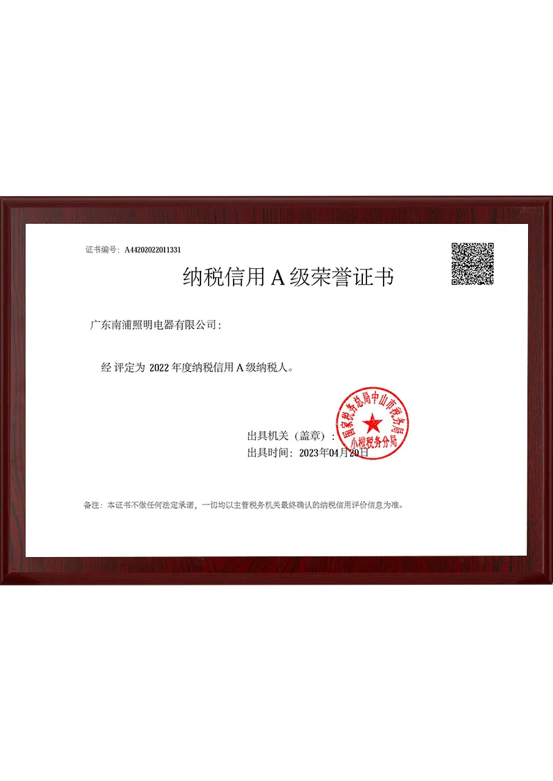 2022 Tax Credit Grade A Certificate of Honor
