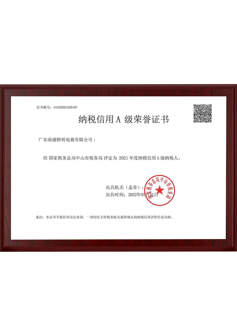 2021 Tax Credit Grade A Certificate of Honor